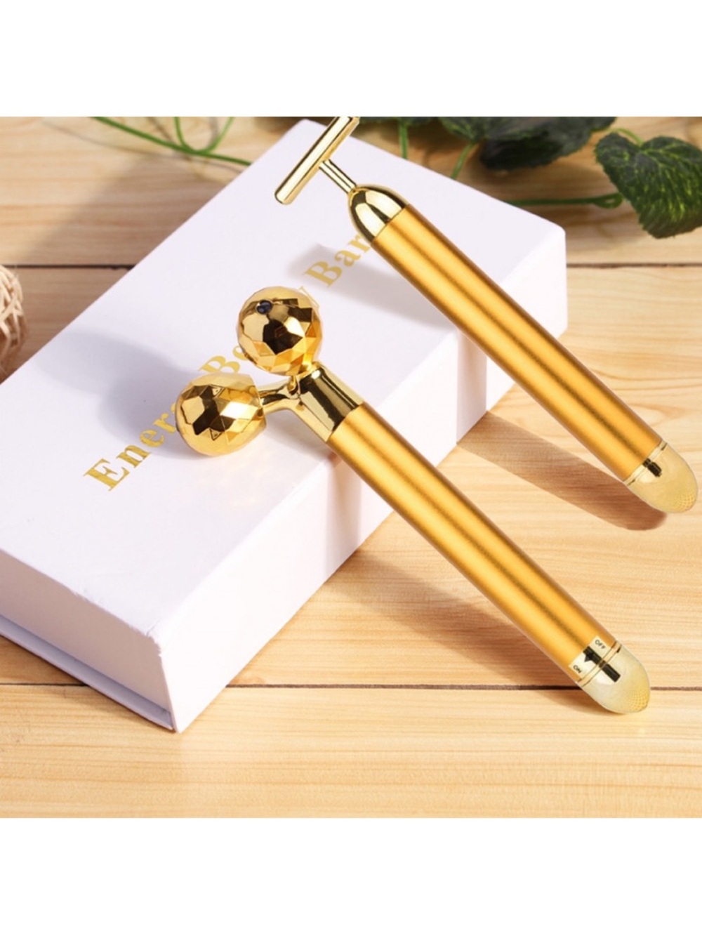 Yeamon 2-IN-1 Beauty Bar 24k Golden Facial Massager 3D Roller + T Shape Massager